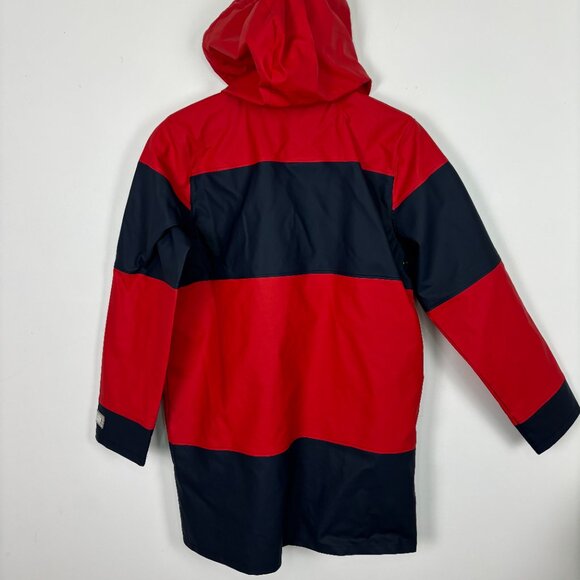 Pendleton Seaside Waterproof Slicker Hooded Raincoat Striped Red Navy Womens M - Picture 5 of 5